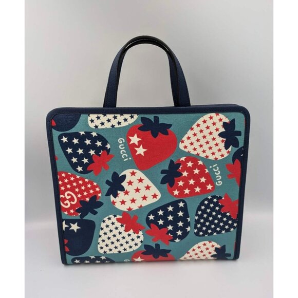 Gucci Coated Canvas Strawberry Stars Childrens Tote Red White Blue - Picture 4 of 9